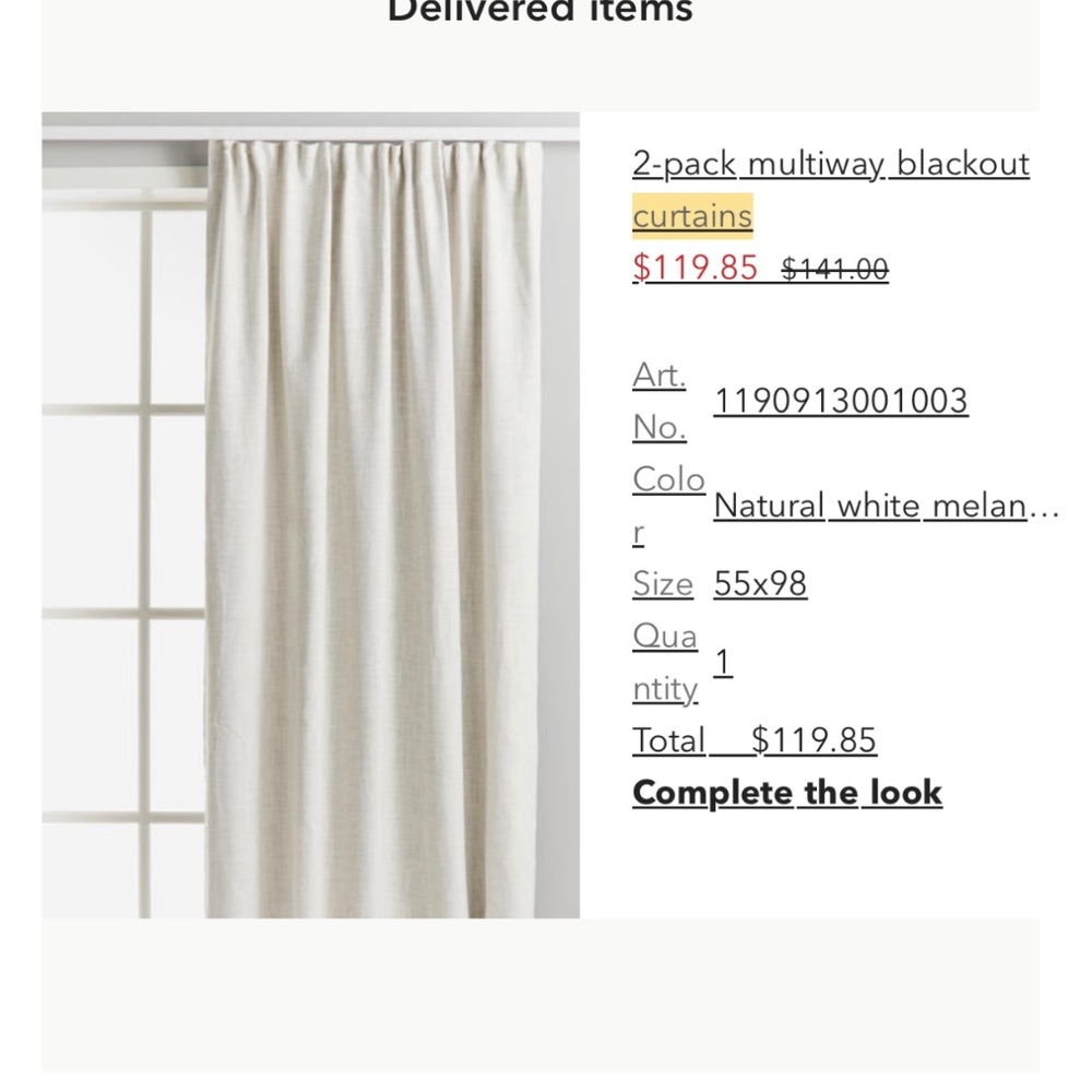 H&M Home Multiway Blackout Curtains 55x98 2 Pack
